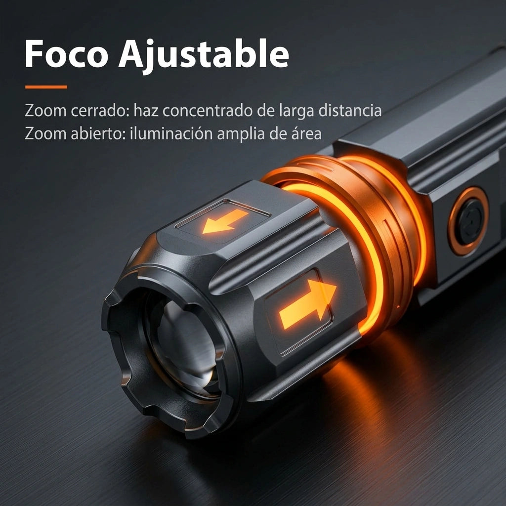 LumeForge Linterna Táctica Compacta Recargable USB Foco Ajustable Uso Profesional