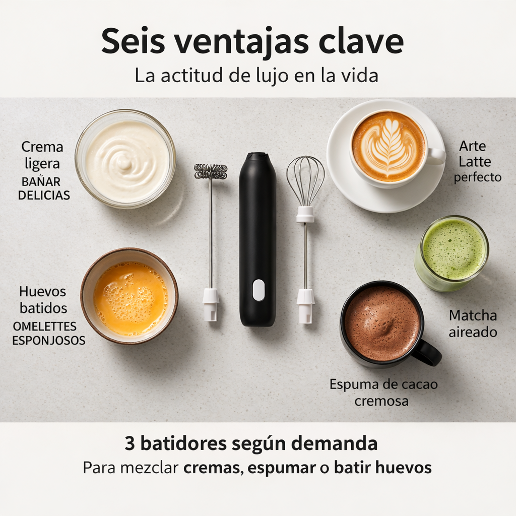 Spinza — Mixer de Mano Recargable USB 2 en 1 con Doble Batidor
