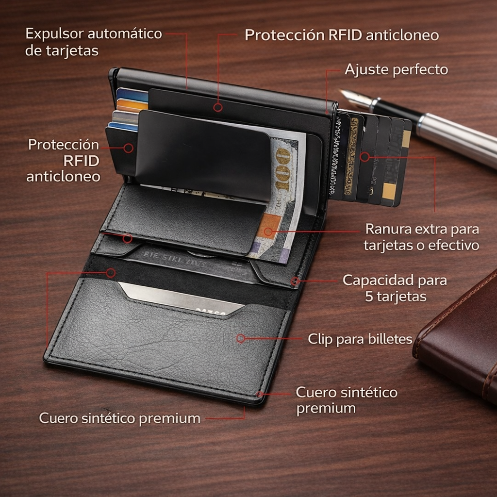 Billetera Automática Slim con Protección RFID y Eyectora de Tarjetas - Axis Bold