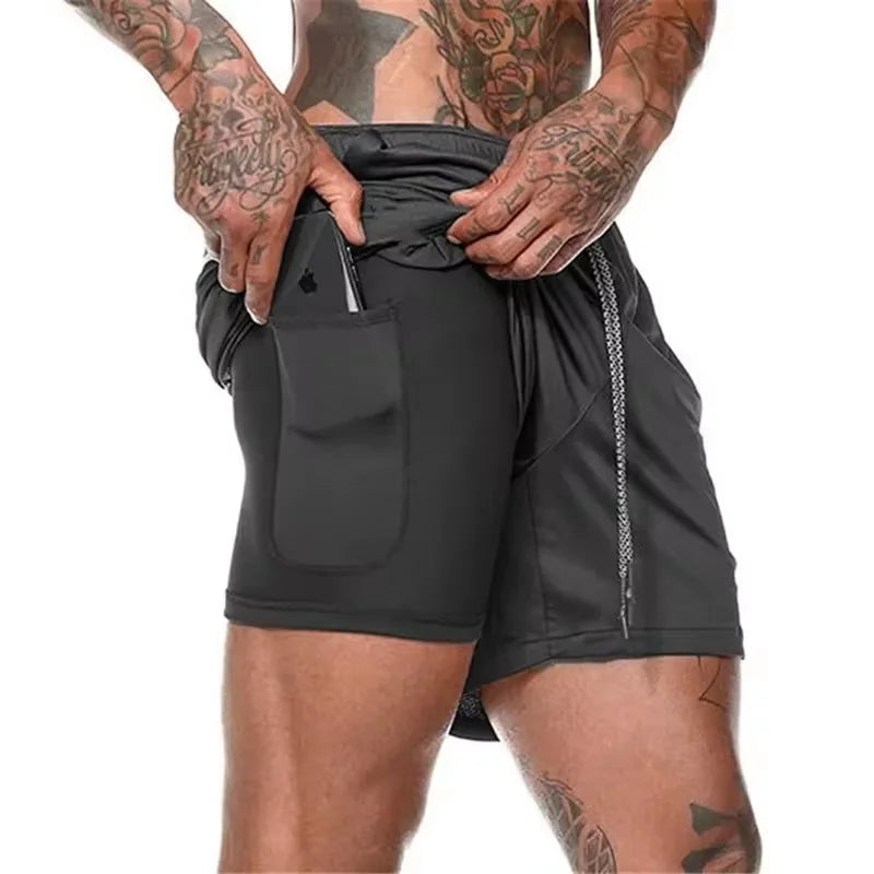 GripFlow — Short Deportivo Hombre con Licra Interior y Bolsillo Seguro para Celular