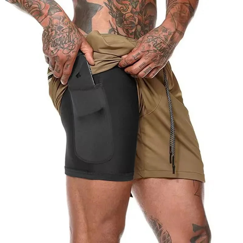 GripFlow — Short Deportivo Hombre con Licra Interior y Bolsillo Seguro para Celular