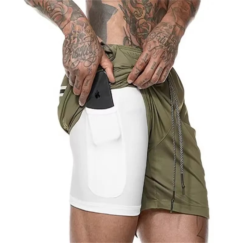 GripFlow — Short Deportivo Hombre con Licra Interior y Bolsillo Seguro para Celular