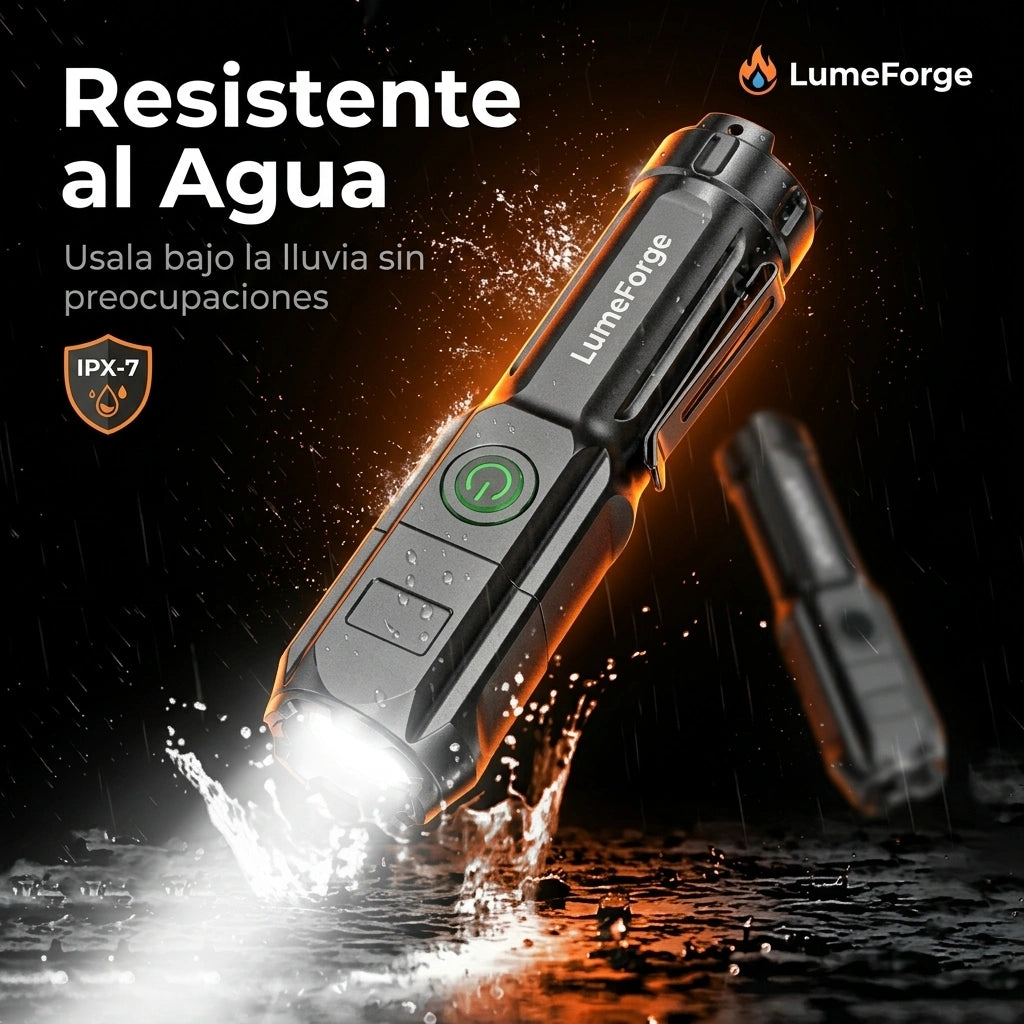 LumeForge Linterna Táctica Compacta Recargable USB Foco Ajustable Uso Profesional